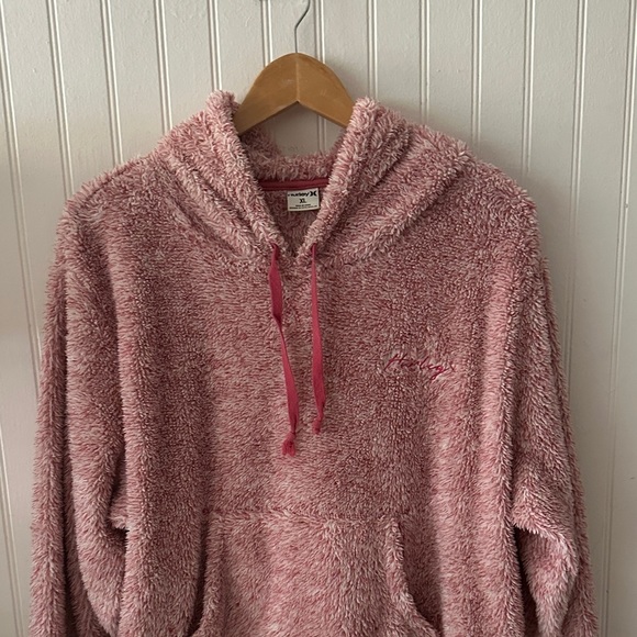 Hurley Cozy Pink Fleece Hoodie Kangaroo Pocket Sweater sz XL - Picture 4 of 13